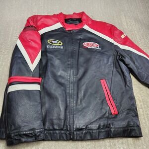 Vintage Jeff Gordon Jacket Men XL Leather Moto Black Red Nascar Quilt Lined